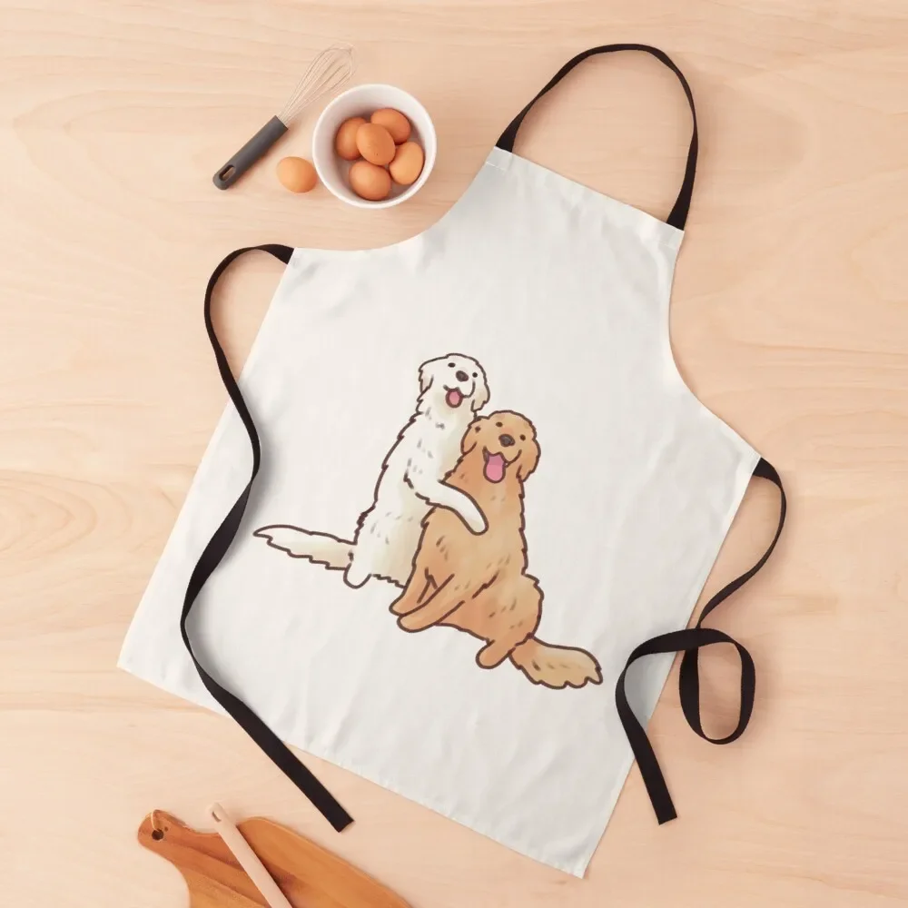 Two golden retrievers Apron Trim Cloth Christmas gift Apron