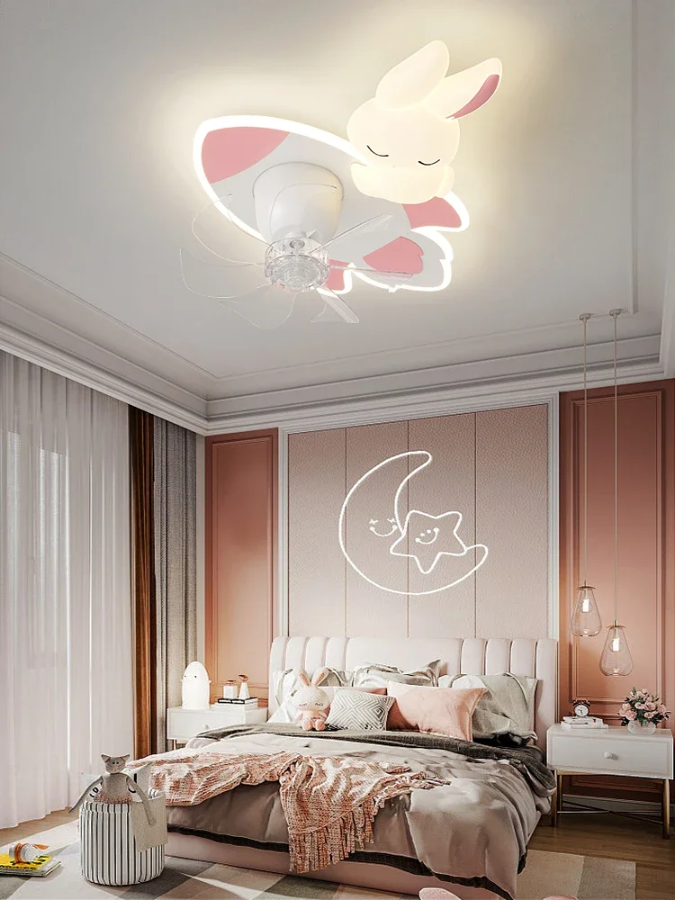 Children's Room Eye Protection Light Nordic Cartoon Rocket Rabbit Male and Girl Room Shake Head Silent Fan Bedroom Ceiling Light