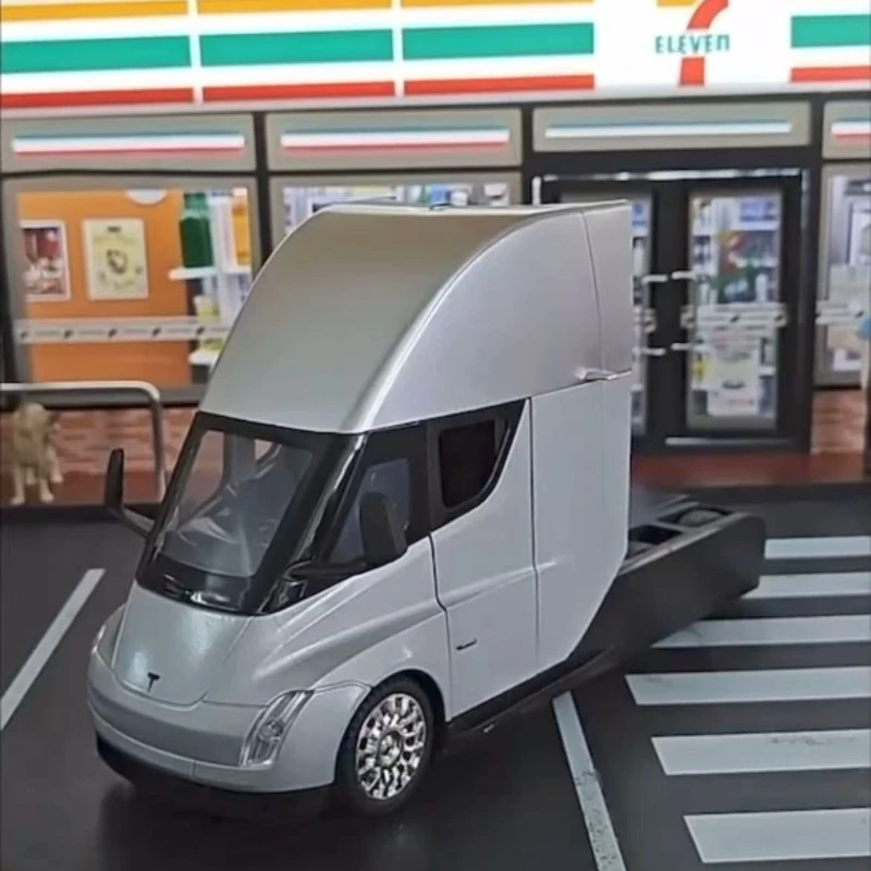 

1:24 Tesla Semi Truck Trailer Model Metal Alloy Diecast Sound & Light Gift With Boys Collection Car Model Toy C325