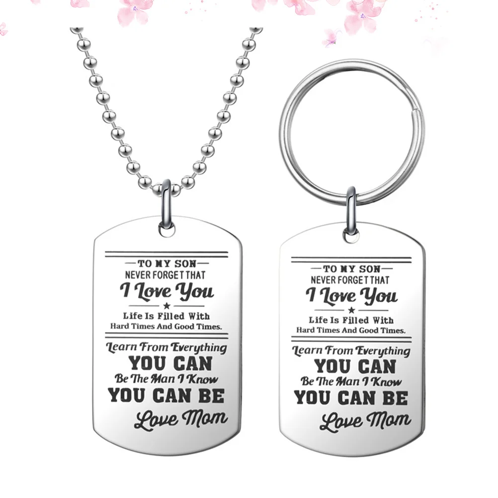 

Family Gift Necklace and Key Rings Set Exquisite Titanium Steel Letter Pendant Durable Key Holder Jewelry Ornament