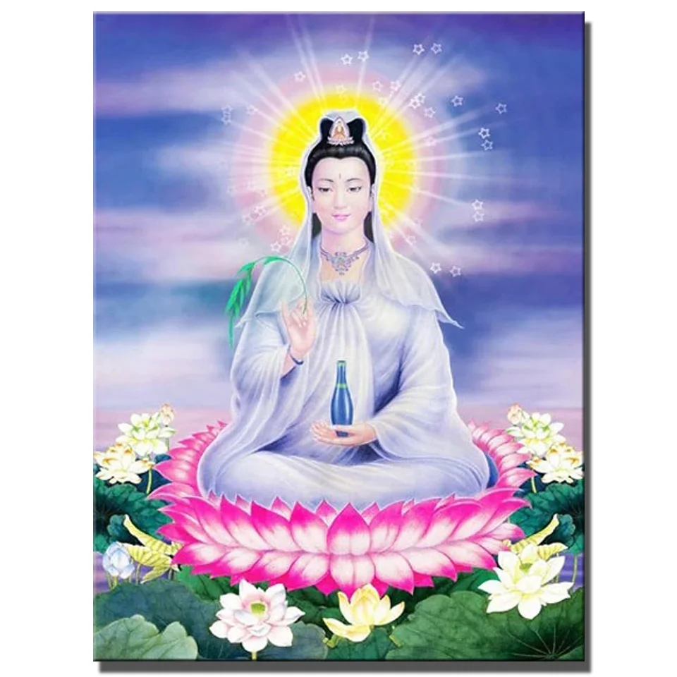 

Diamond Painting Guanyin Sitting Lotus Religious Pictures Full Square Round Diamond Mosaic Needlework Cross Stitch Embroidery