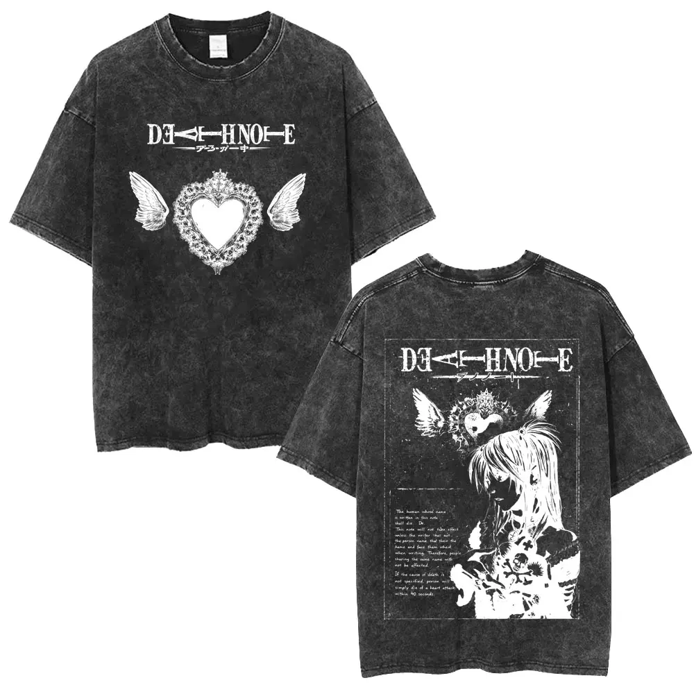 Washed Vintage Anime Death Note Light Yagami Graphic T-shirt Men Women Casual Oversized T Shirt Men's 90s Manga Retro T-shirts