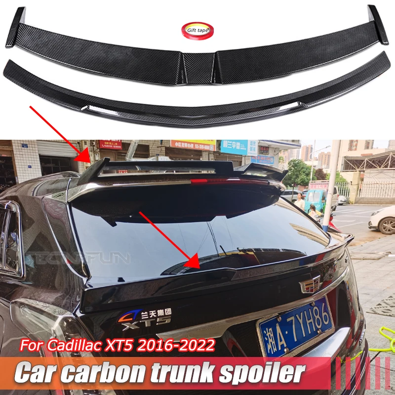 

For Cadillac XT5 Spoiler Car Rear Trunk Roof Extensio Cover Trim Carbon Fiber Pattern Spoilers 2016-2022 Cadillac Accessories