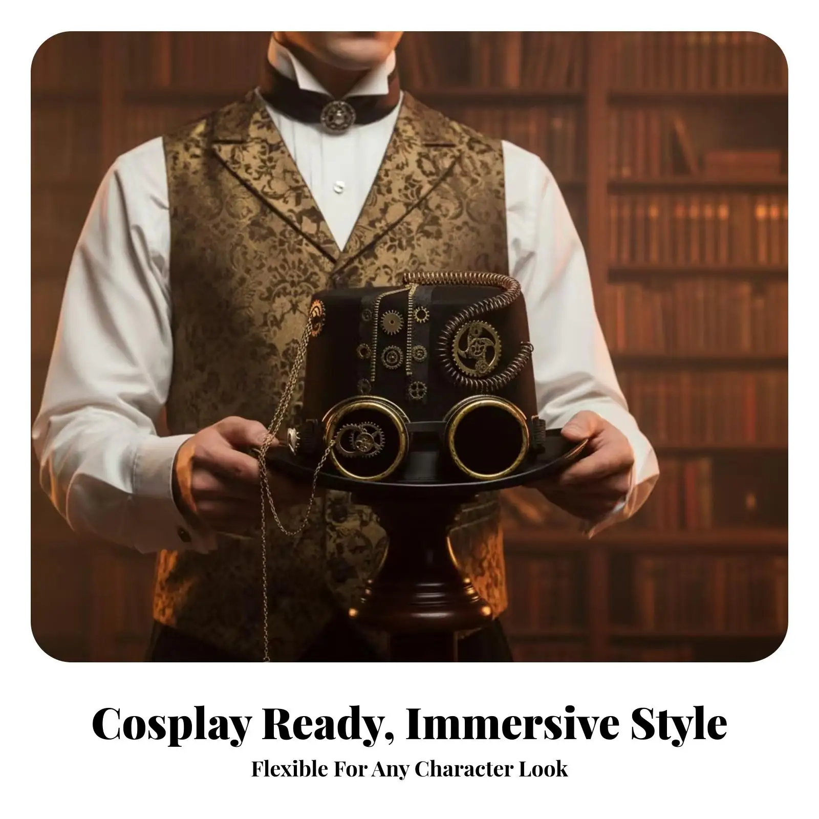 Steampunk Top Hat with Goggles for Costume Party Cosplay Victorian Industrial Novelty Felt Hat Accessory