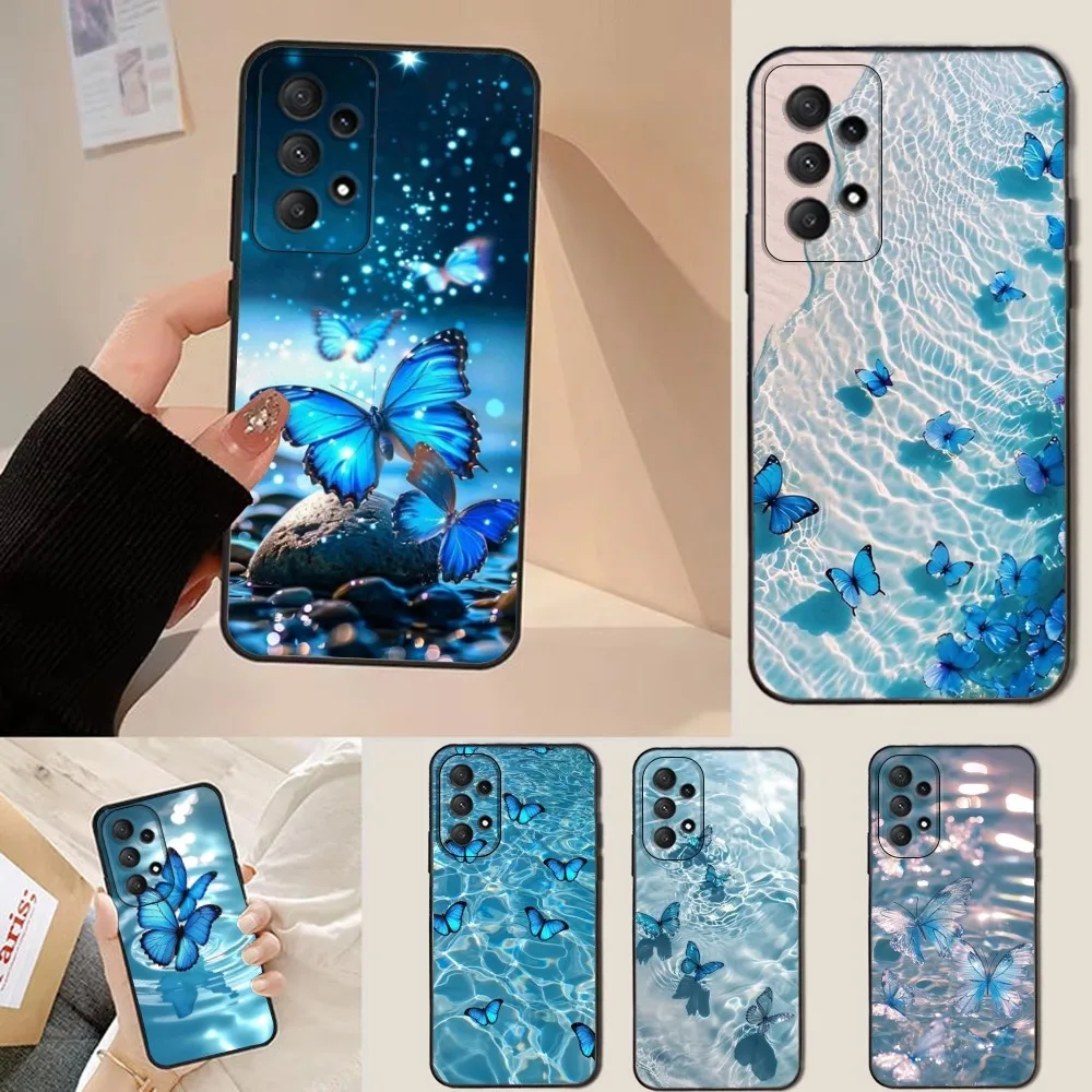 

Blue Butterfly Ocean wave Phone Case For Samsung Galaxy A13,A21s,A22,A31,A32,A52,A53,A71,A80,Soft Black Shell