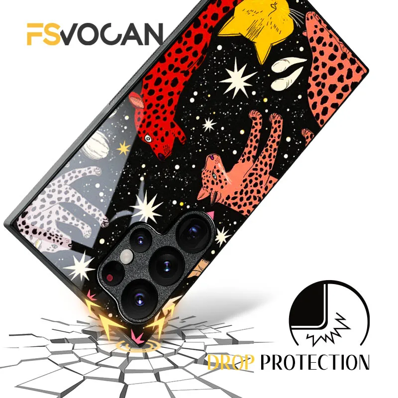 詩的な豹の精霊が星の下で踊る Samsung Galaxy S26 S25 S24 S23 S22 S21 S20 Plus Ultra A53 A54 A32 A33 A34 A35 A55用