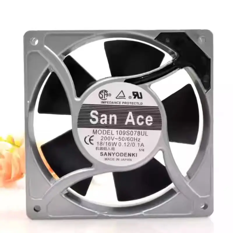 Original For San Ace 109S078UL AC 200V 12038 120mm Metal Frame Industrial Cabinet Exhaust Cooling Fan Made In Japan