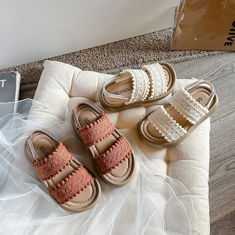 Summer Girls Children Sandals Soft-soled Beach Shoes Kids Water-friendly Vacation Shoes Kids Open-toe Hollow Slip-on Sandals