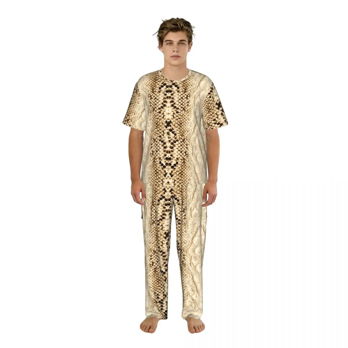 

Мужской пижамный комплект с принтом под змеиную кожу, с коротким рукавом, для весны и лета, домашняя одежда, мужская ночная одежда
