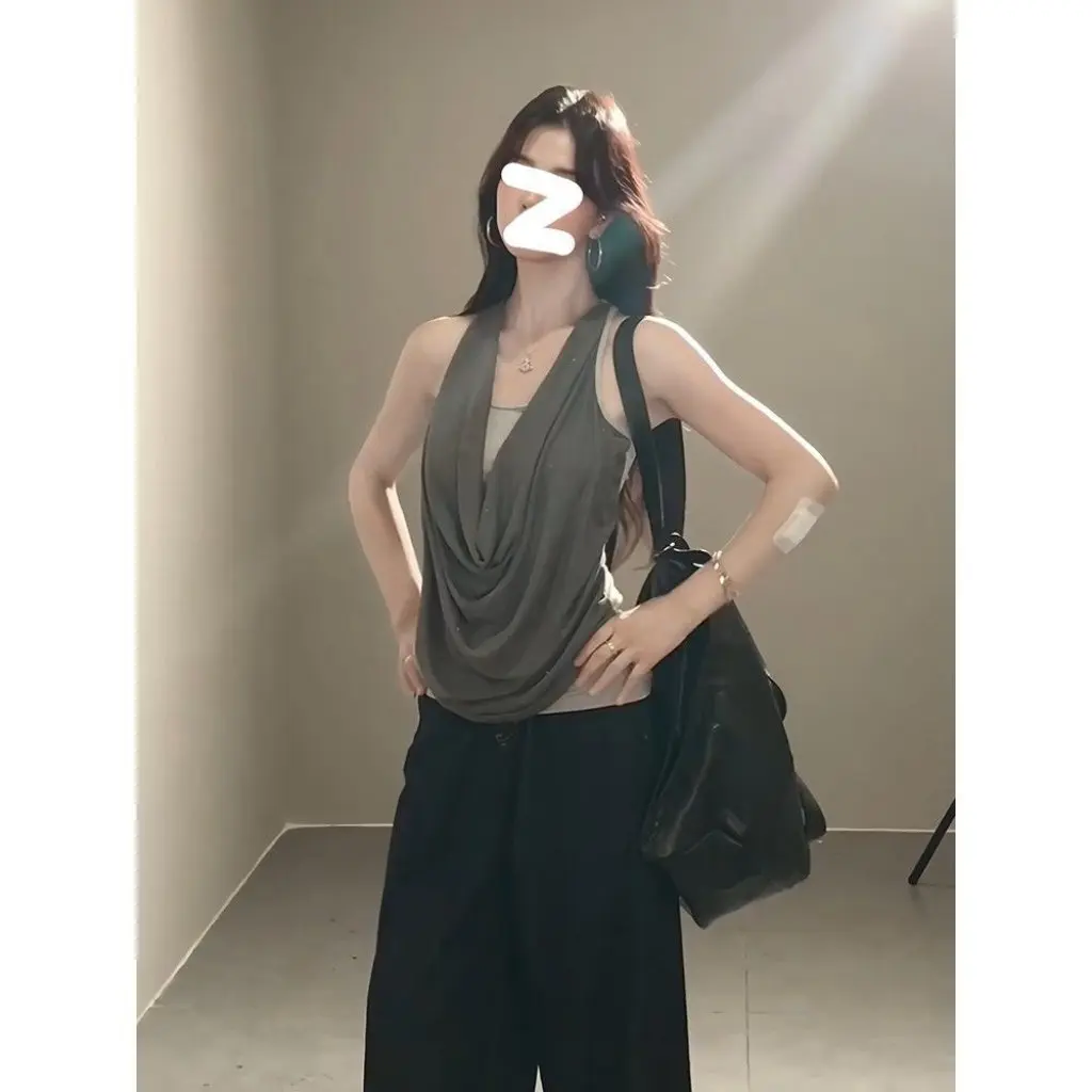 

Summer Style Women's Sleeveless Camisole Sexy Sling Collar Halter Pure Color Casual Slim Look Inner Top for Spicy Girls