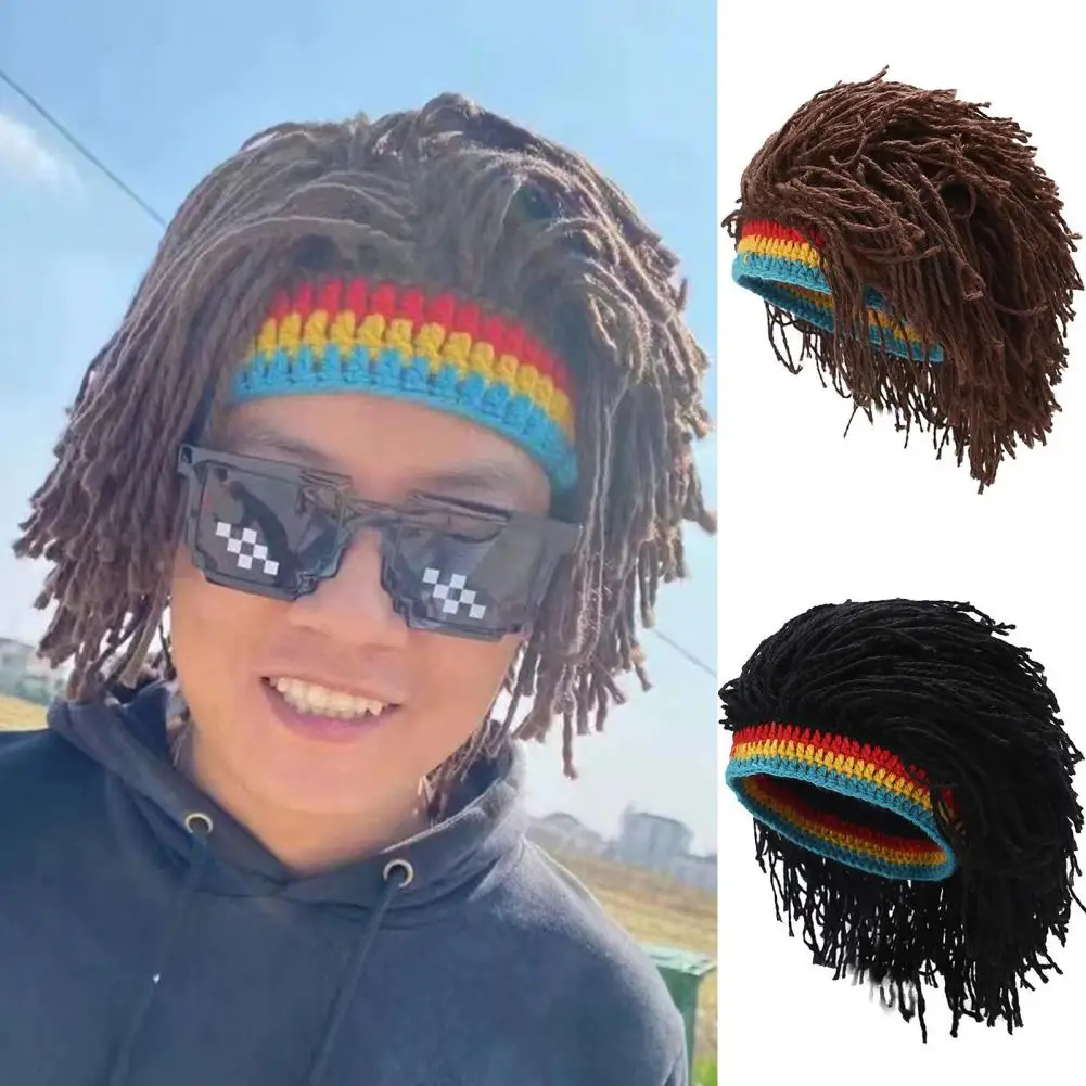 New Arrival Rasta Wig Cap Unisex Hip Hop Braided Cosplay Beanie Hat Jamaica Handmade Cap Reggae Dreadlocks Africa Roots Wig