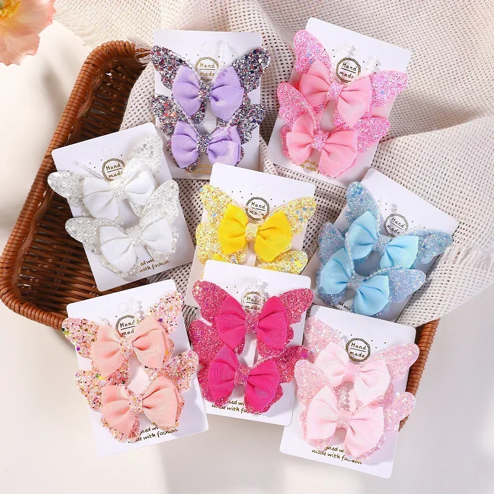 BABY BOWS 2Pcs/Set Glitter Butterfly Hair Clips for Women Girls Hairpins Children Cute Barrettes Kids Headwear Hair Accessories