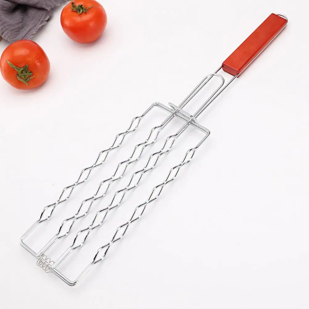 Heat Resistant Grill Basket Stainless Steel Expandable Grill Basket with Handle Hot Dog Sausage Bbq Rack Portable Rust-resistant