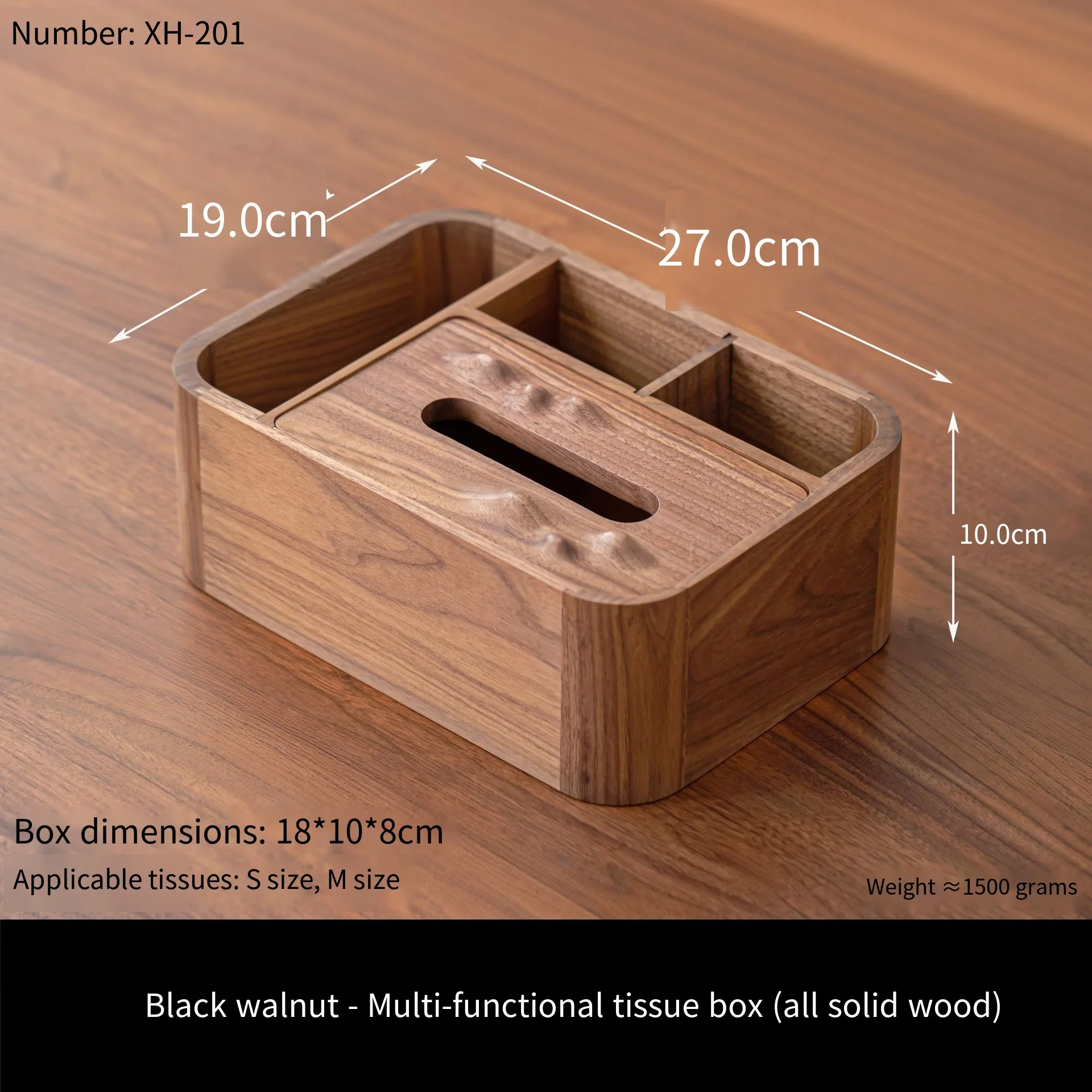 Solid Walnut Wood Multifunctional Tissue Box Desktop Organizer Napkin Holder Storage Box for Home Office Desk Accessories