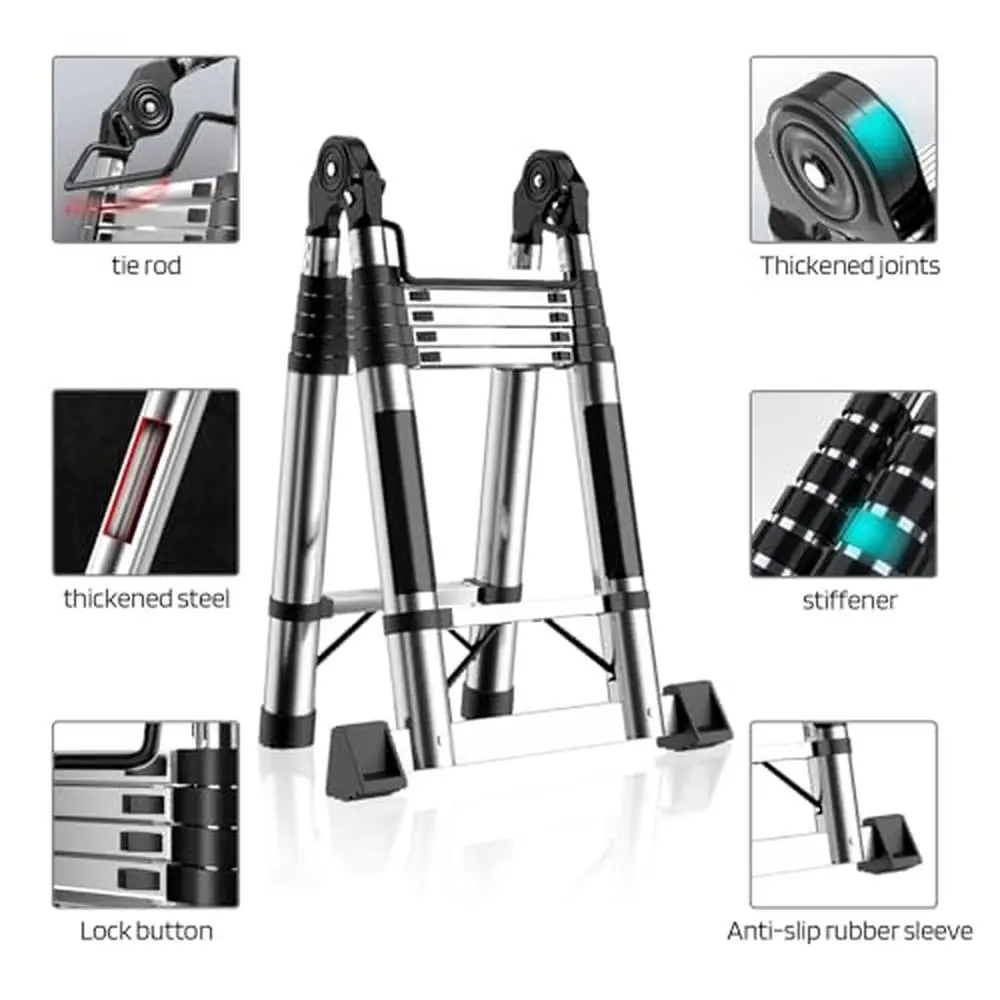 330 lbs Max Stainless Steel Telescoping Ladder Non-Slip Feet Slow Down Design Compact Portable Extension Ladder Home Maintenance