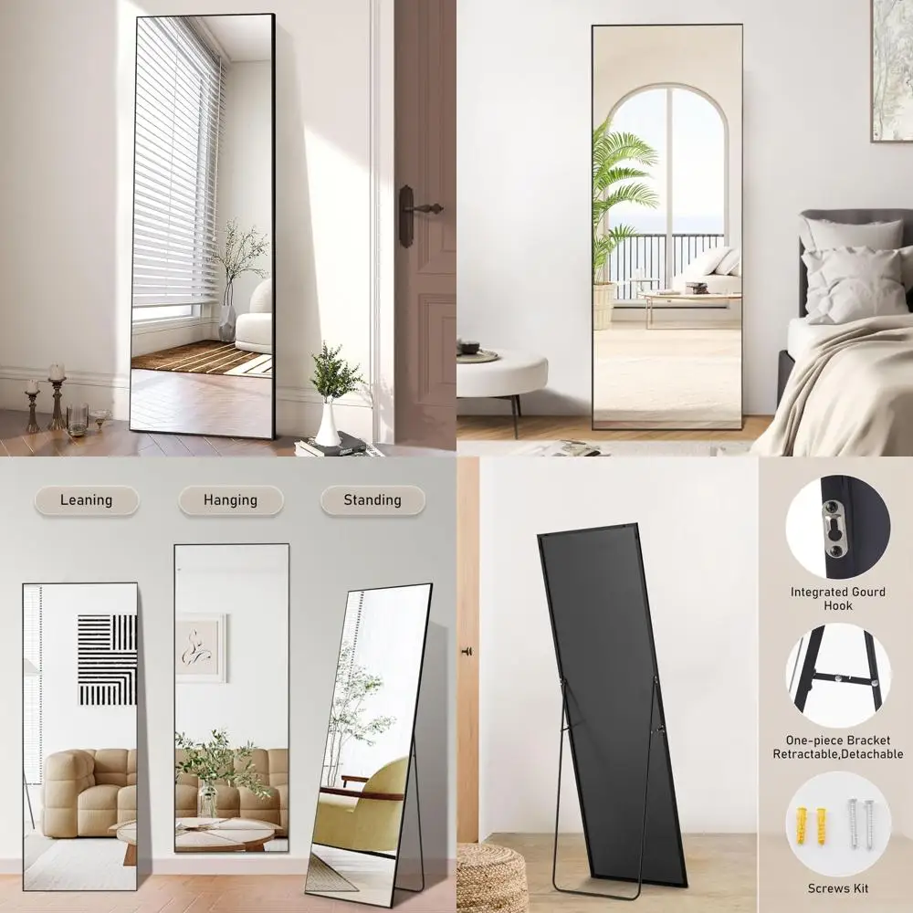 Slaapkamerspiegel over de volledige lengte 64x21, vrijstaand of aan de muur gemonteerd, aluminium frame, volledige spiegel voor thuis