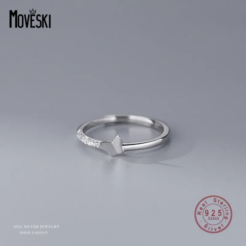 MOVESKI 925 Sterling Silver Fine Pavé Zircon Butterfly Adjustable Ring Women Fashion Everyday Jewelry