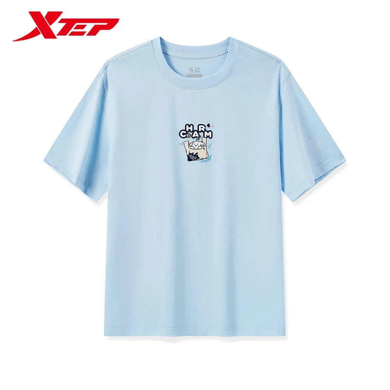 Xtep Short Sleeve Knitted Shirt For Women 2024 Summer Comfortable Women's T-shirt Cotton Breathable Outdoor Tops 976228010226