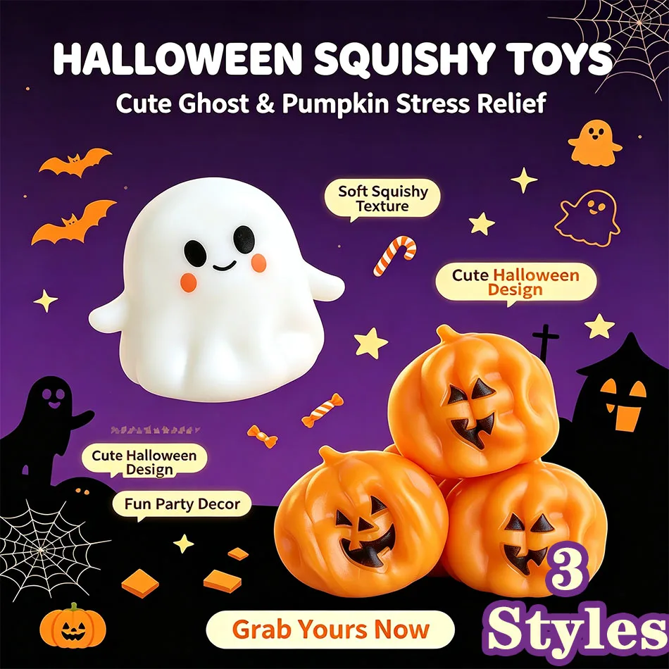 Hot Selling Halloween Pumpkin Ghost Squishy Slow Rebound Cute Stress Relief Squeeze Toy Pressure Release Fun Party Decor Gift