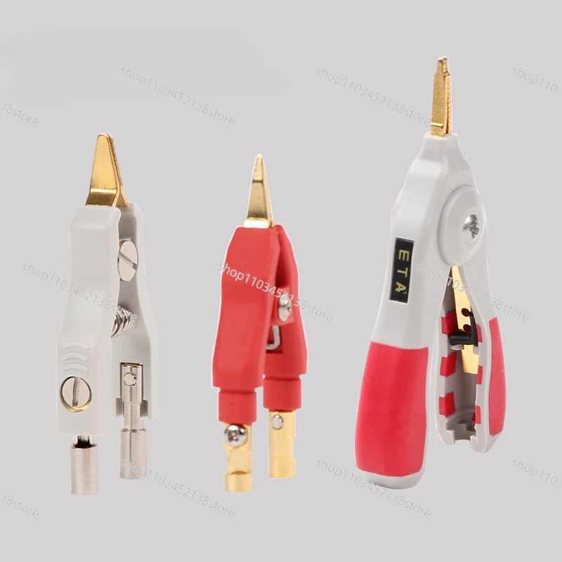 ETA3105 Kelvin Test Clamp, Pointed Tip, Pure Copper, Gold-plated 4-wire Clamp, Four Terminal Resistance Clamp