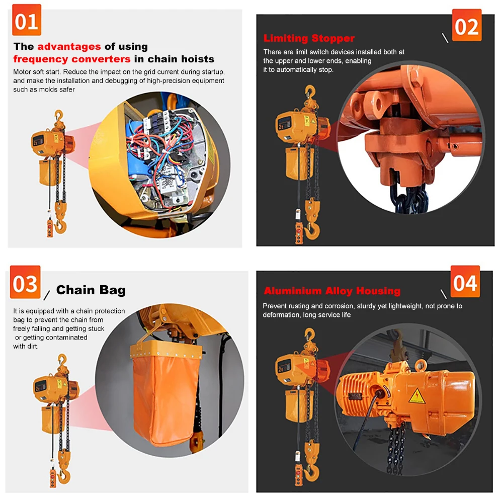 2025 Hot Product HHBB Model 1-50Ton Electric Chain Hoist With New Steel Hook & Trolley For Retail & Hotels