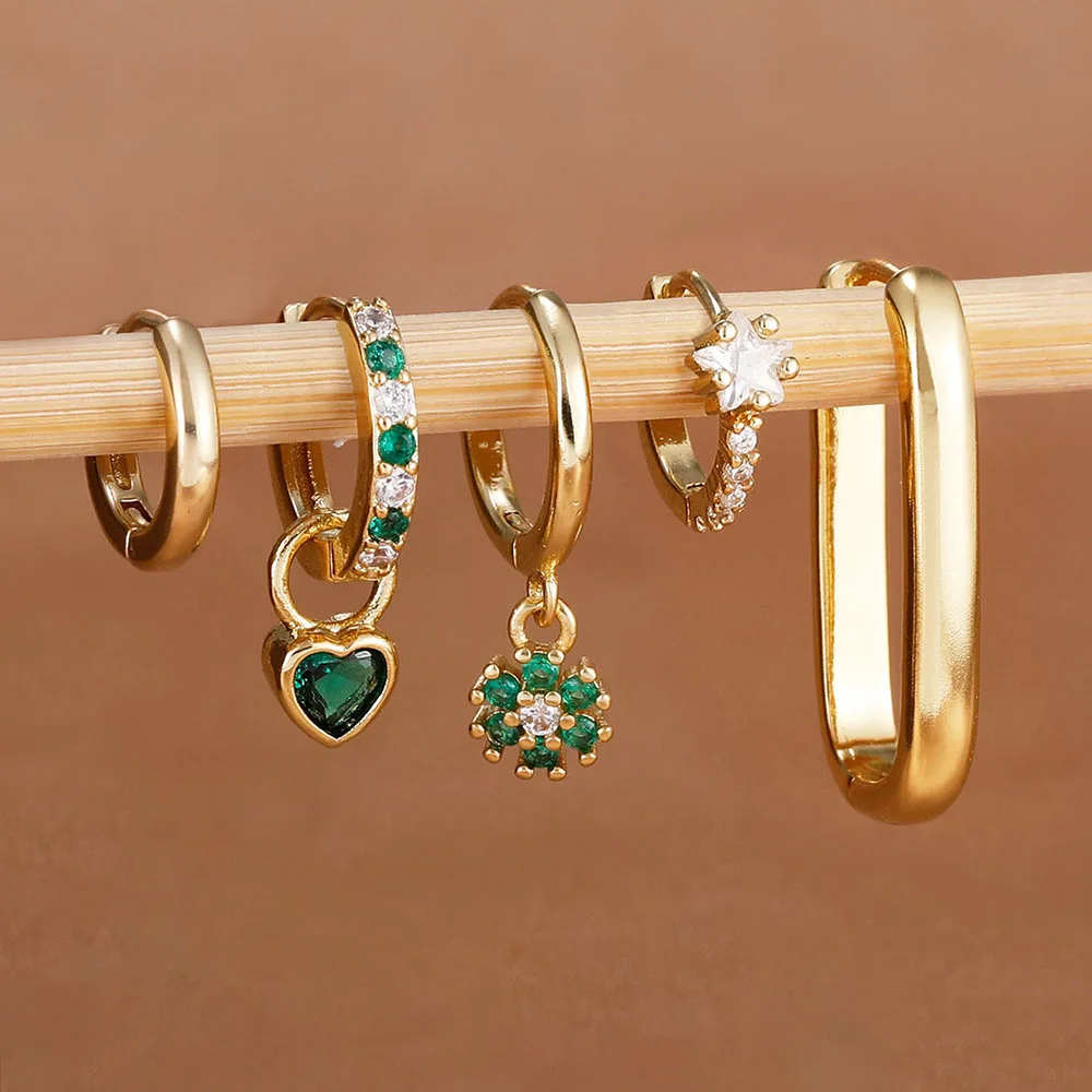 5PCS Mode herzförmige Anhänger Ohrringe für Frauen hypoallergen 14K vergoldet Ohrring Mädchen Alltagskleidung minimalistischen Schmuck