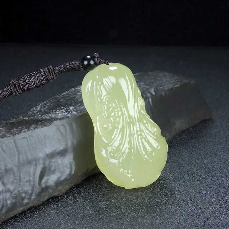 

Natural Green White Jade 3D Carved Cabbage Pendant for Men and Women's Baifang Laicai Jade Pendant