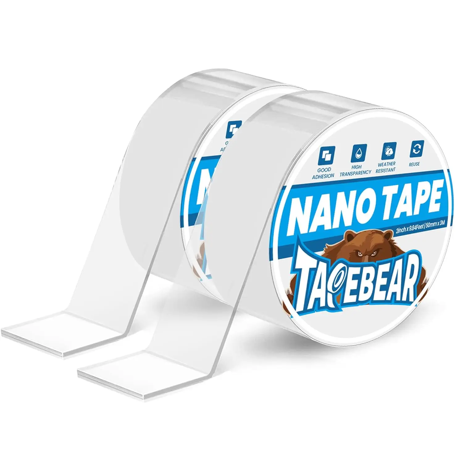 

Nano Double Sided Tape Heavy Duty 2" x 9.8ft, Reusable Strong Mounting Tape, Clear Gel Strips for Hanging Pictures, Posters