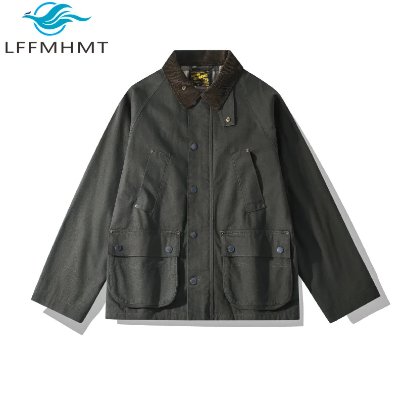 Men Women Unisex Denim Safari Jacket Raw Color Canvas Multi-Pocket Workwear Coat Loose Casual Streetwear