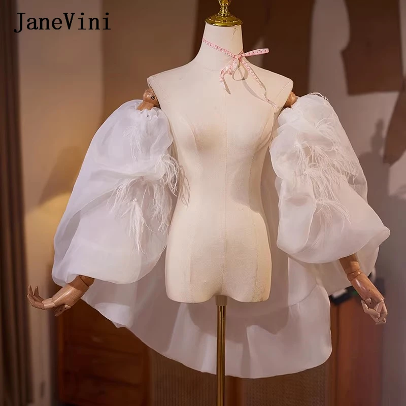 

Элегантная свадебная накидка-болеро JaneVini из страусиных перьев, пышный съемный свадебный жакет с рукавами, женская накидка-шаль для вечеринок и показов мод