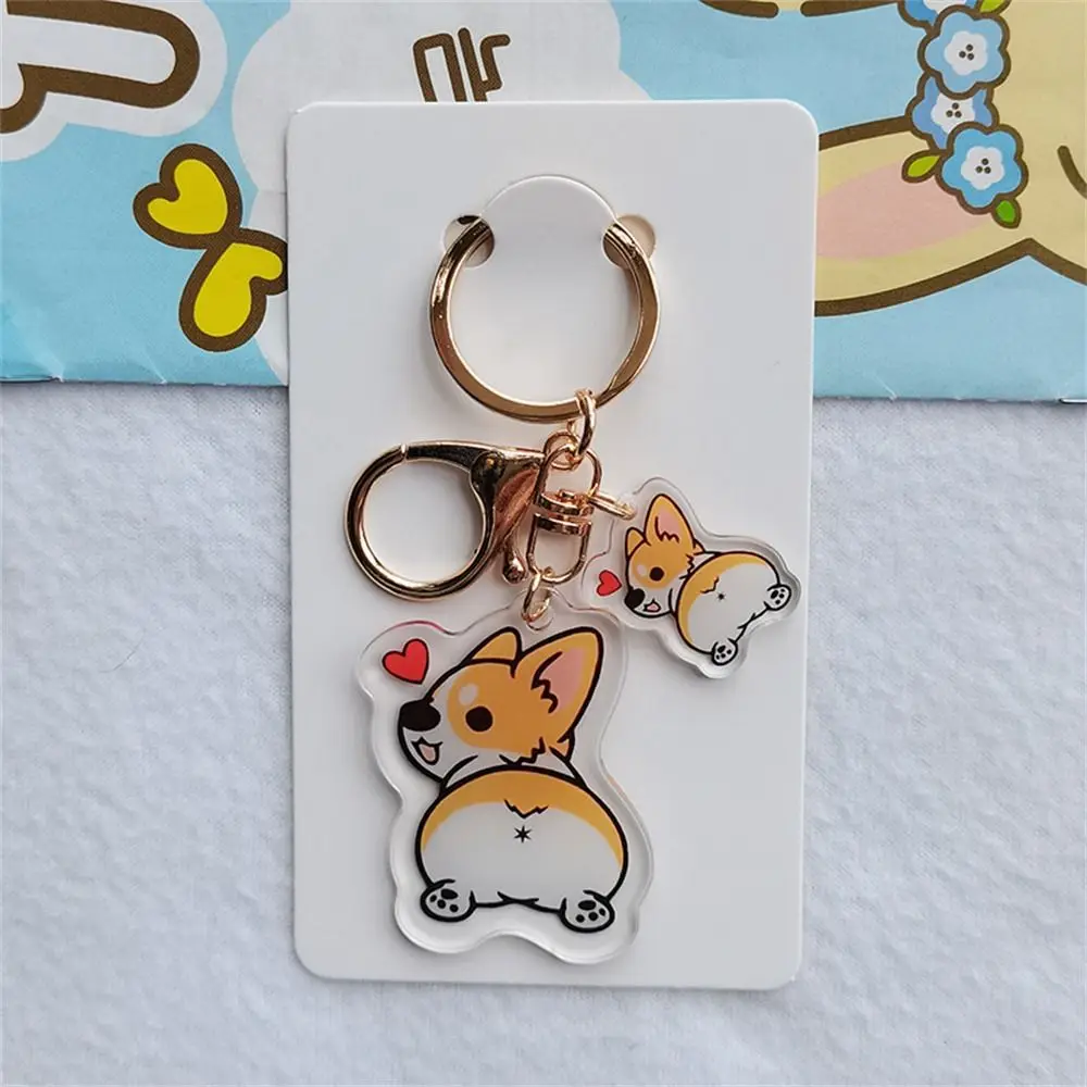 Double-Sided Corgi Key Chain Women Man Animal Transparent Dog Pendants Cartoon Acrylic Dog Key Ring Car Key Holder