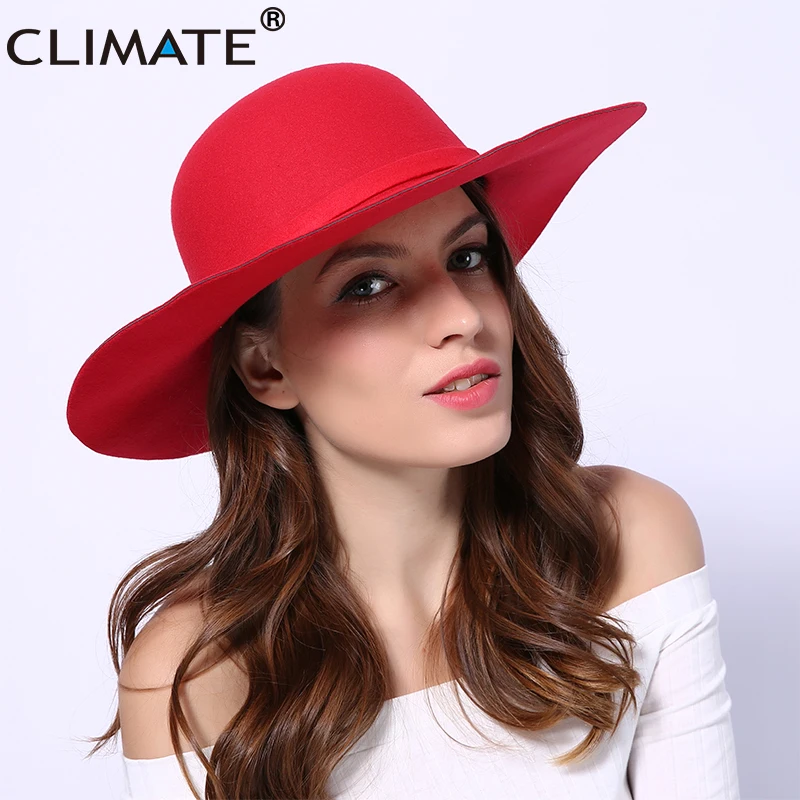 CLIMATE Women\'s Fedora Fedoras Hat for Woman New Girls Fashion Dome Cap Bowknot Mom Hats Ladies Falbala Polyester Woolen Cap Hat