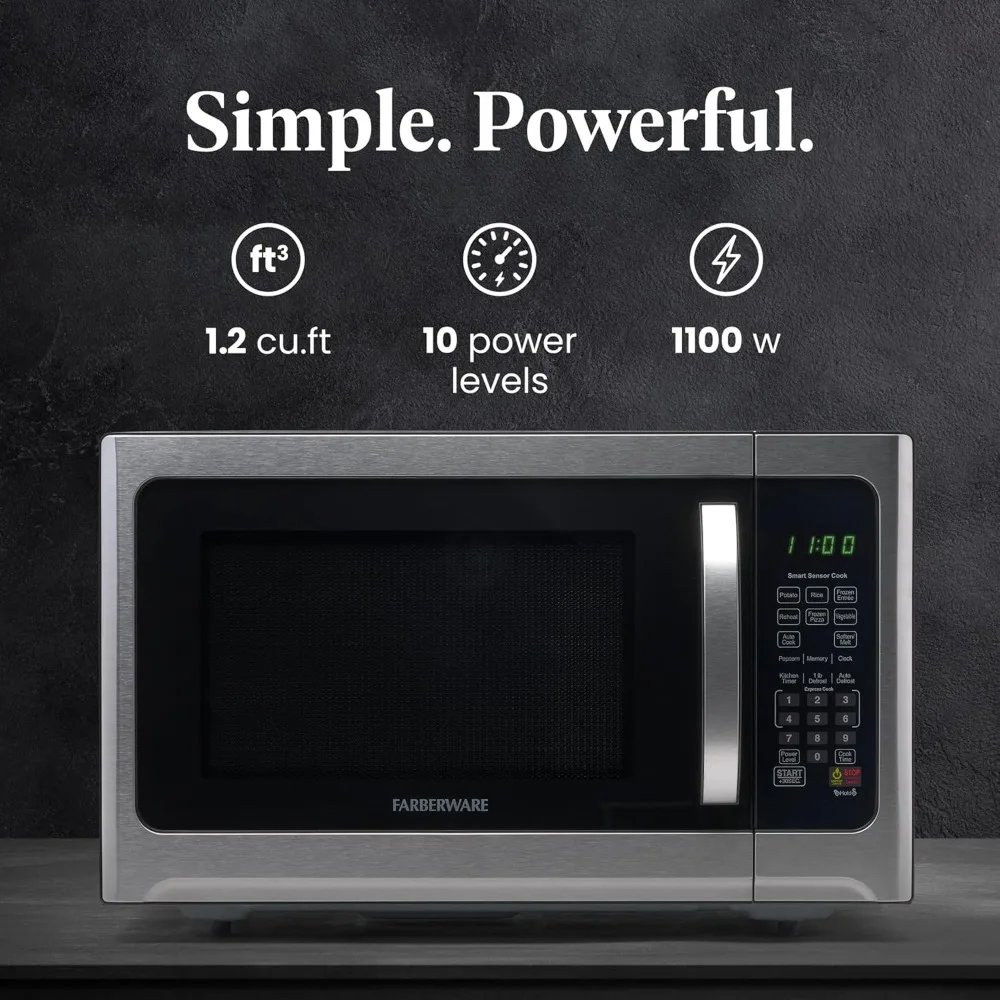 Countertop Microwave 1100 Watts, 1.2 cu ft - Smart Sensor Microwave Oven With LED Lighting and Child Lock