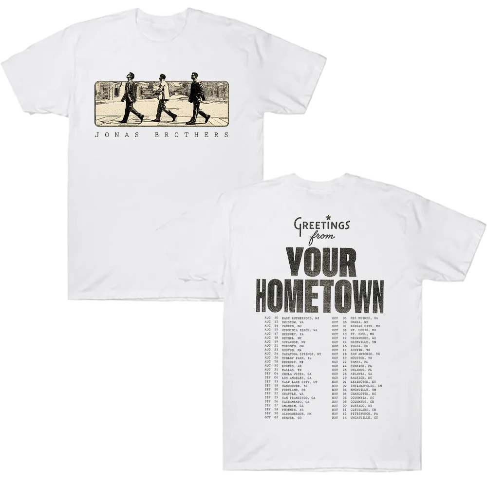 Greeting's From Your Hometown Jonas Road Tour Tee Jonas Brothers Vintage Band T Shirts Streetwear Hip Hop Men Women Tops Clothes