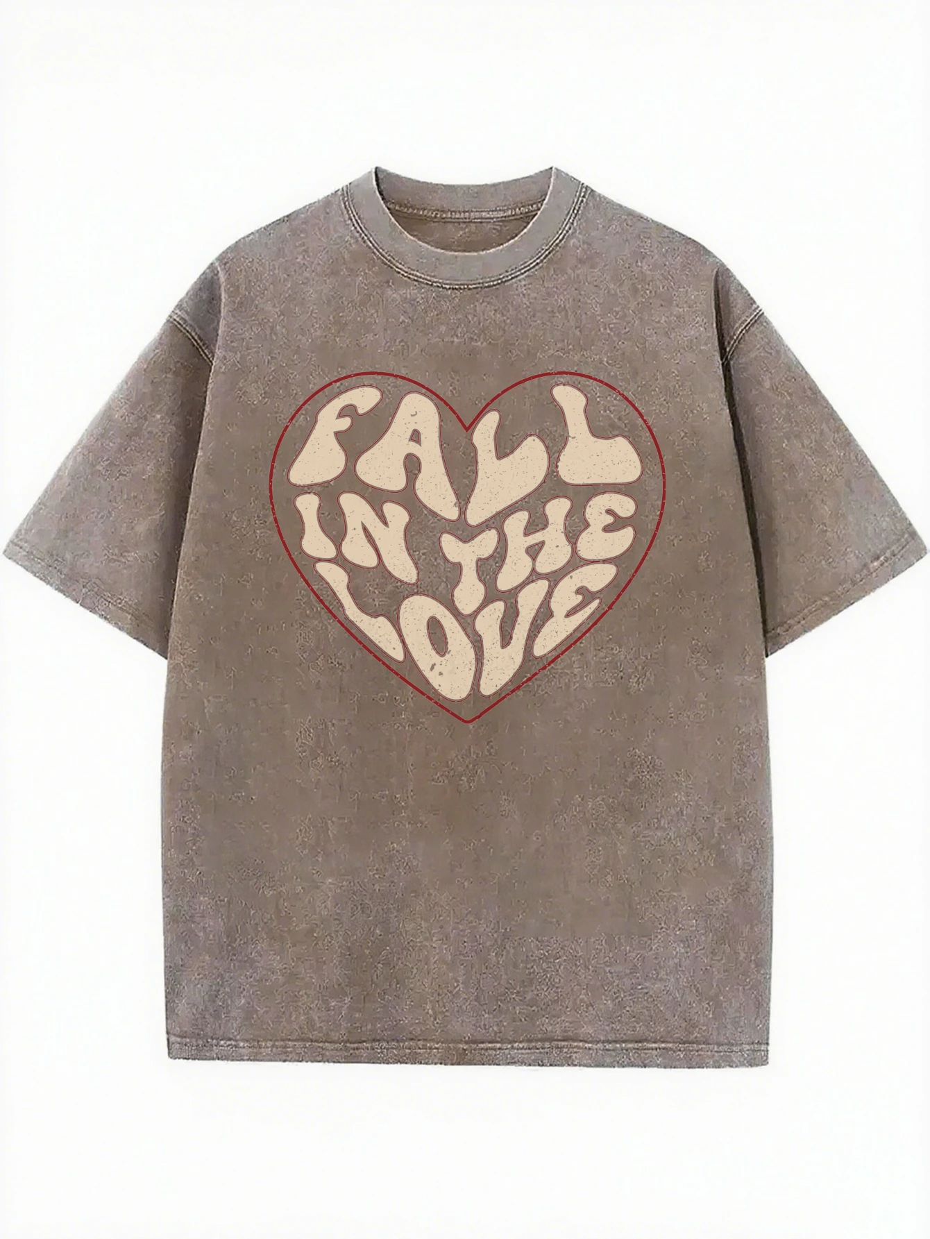 Fall In The Love Women’s Comfortable Loose Round neck Washed T-shirt Printed for All Year Round in Various Colors