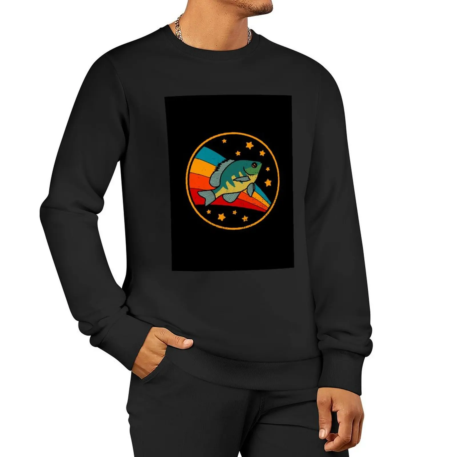 Retro Bluegill in Space Fishing Sport And Angling Fisherman Pullover Hoodie korean clothes new sweatshirt