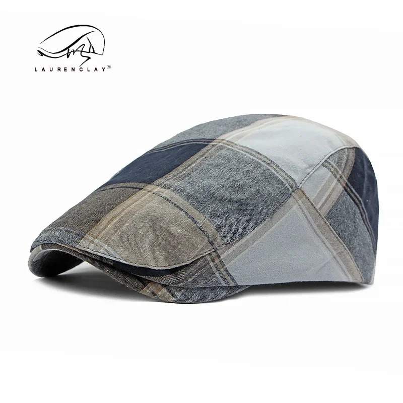 Plaid Pattern Newsboy Caps for Men Women Cotton Beret Button Adjustable Cabbie Gatsby Cap Flat Driving Hats