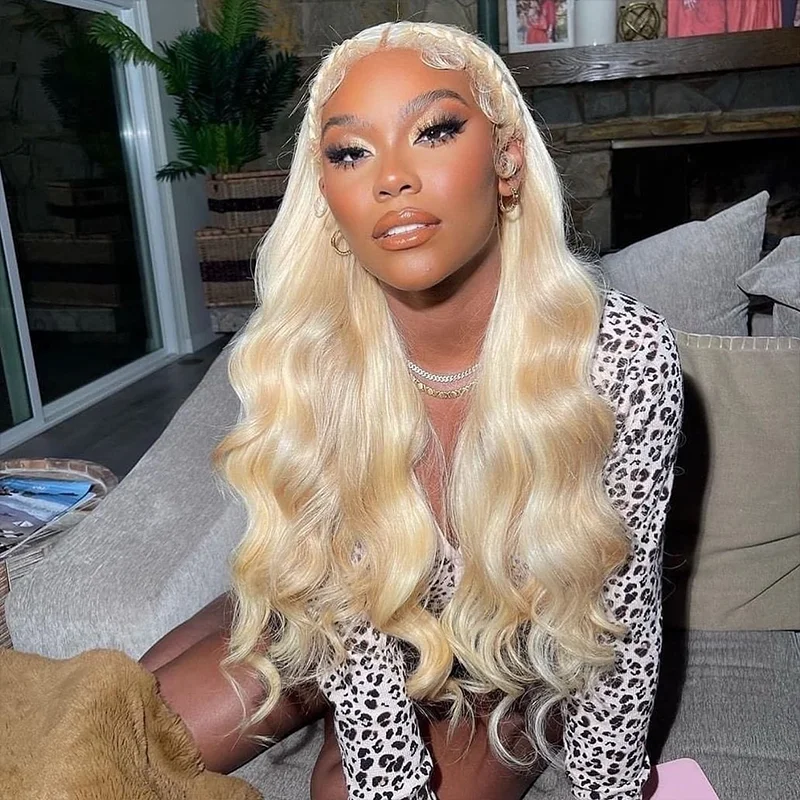 

Парик с кружевной передней частью 13x6 из натуральных волос, 613 Body Wave, блонд, для женщин, плотность 200%, с естественной линией роста волос и baby hair