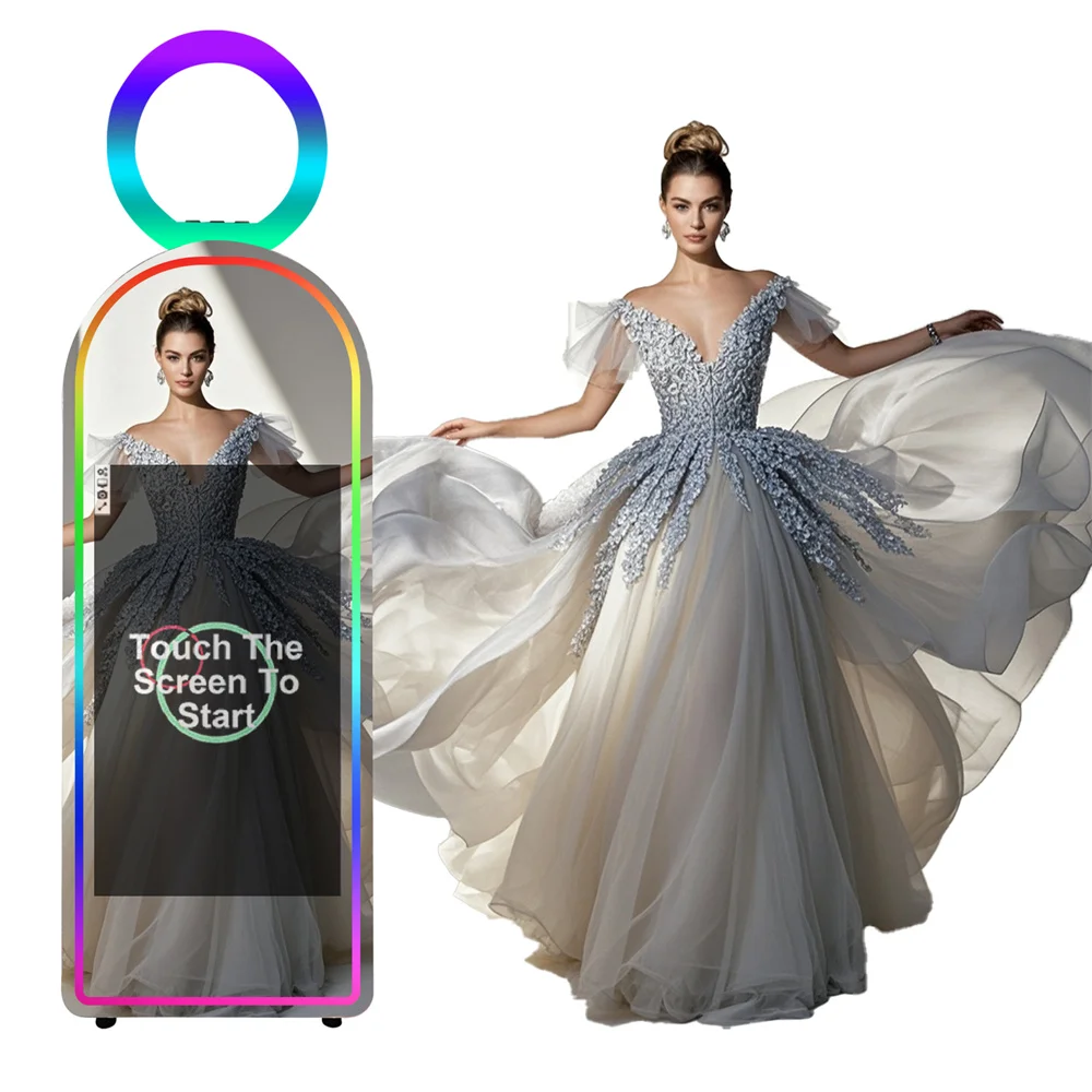 

65" Photo Booth Mirror Kiosk Machine 32" Selfie Touch Screen Photo Booth Machine For Wedding Part Events Commercial Business