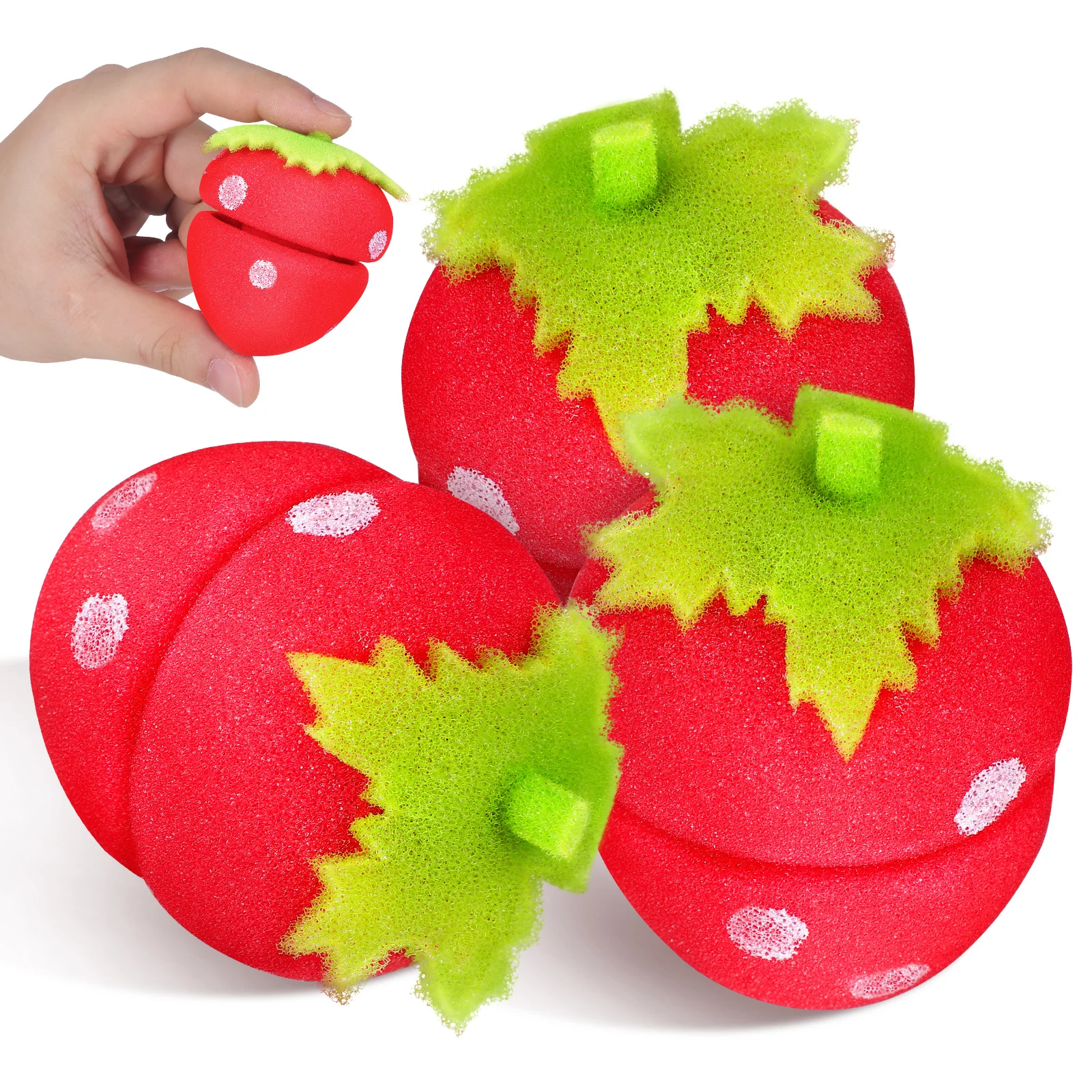 18pcs Strawberry Hair Curlers Soft Sponge Rollers Hair Curlers For Heatless Curling Balls Diy Night Sleep Hairstyling Tools 6cm