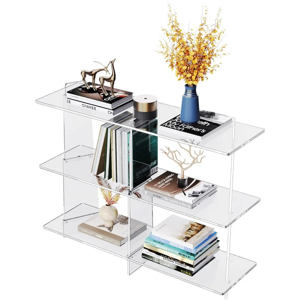 

compact 3-tier acrylic bookcase for tight spaces, ideal as sofa table or entryway table in living rooms and hallways (clear, 39.
