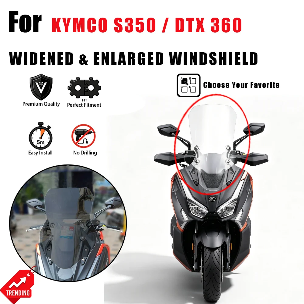 

For KYMCO S350 DTX360 DTX 360 Motorcycle Windshield Widened Enlarged Front Windscreen Panel New Modified Wind Deflector