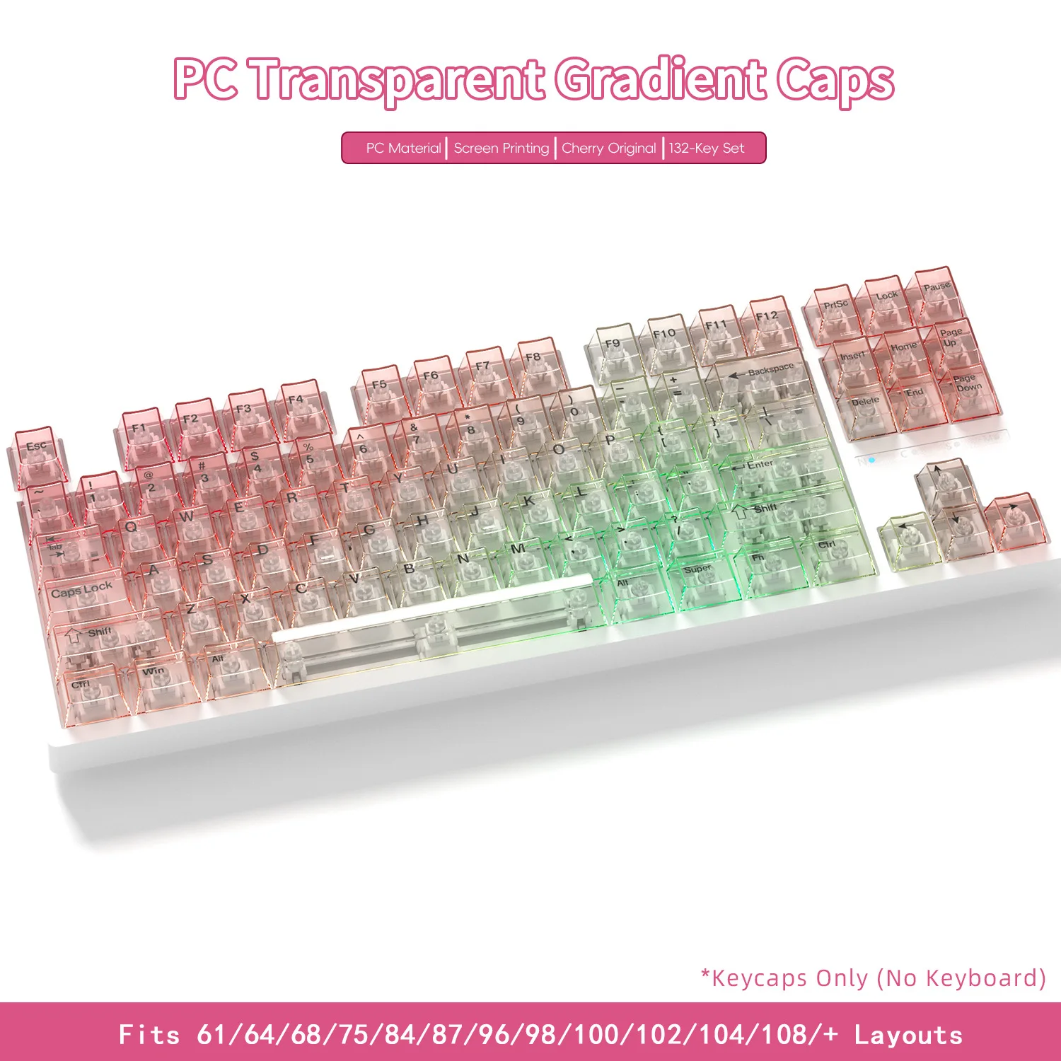Cherry Profile Color Gradient Keycaps PC Key Caps Compatible with Mechanical Keyboard 68 75 80 95 108 Unprinted English Keycaps