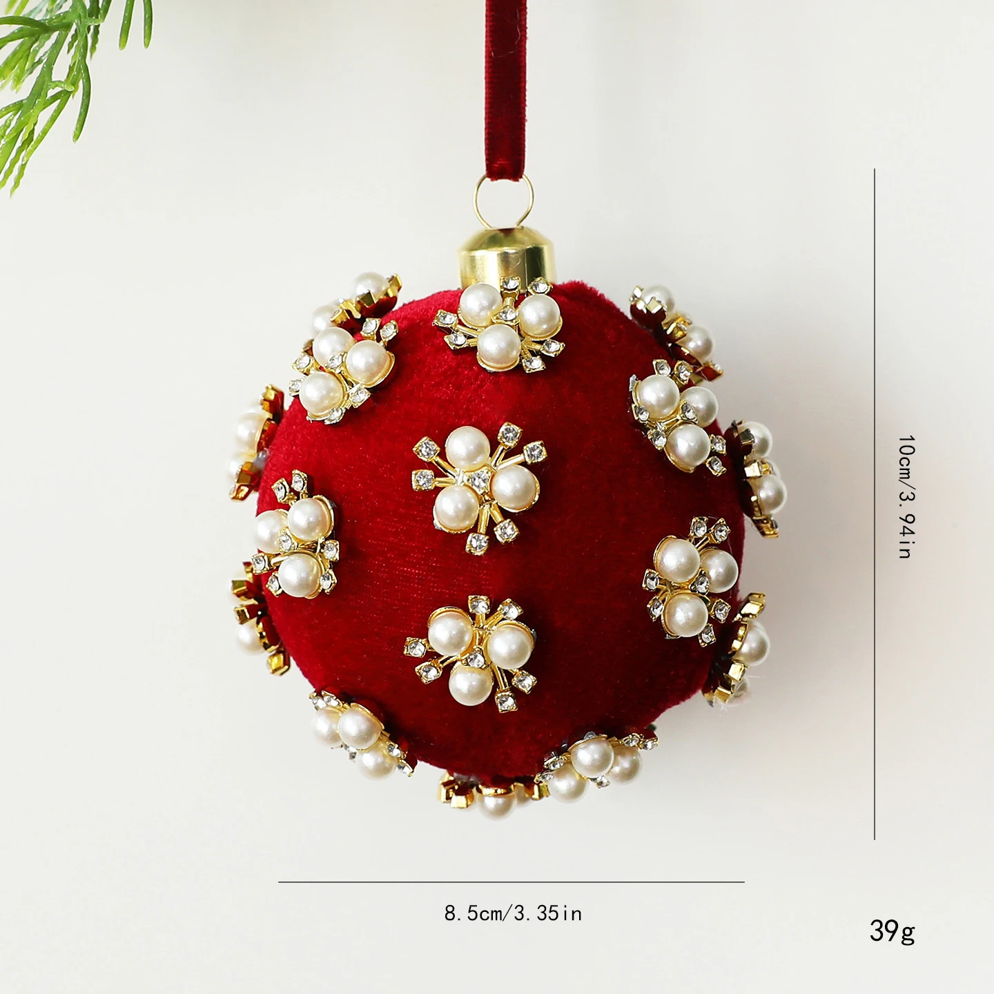 New 8CM Diamond-Embellished Felt Christmas Ball Ornament—DIY Christmas Tree Decor Fabric-Covered Foam Single Ball Ornament