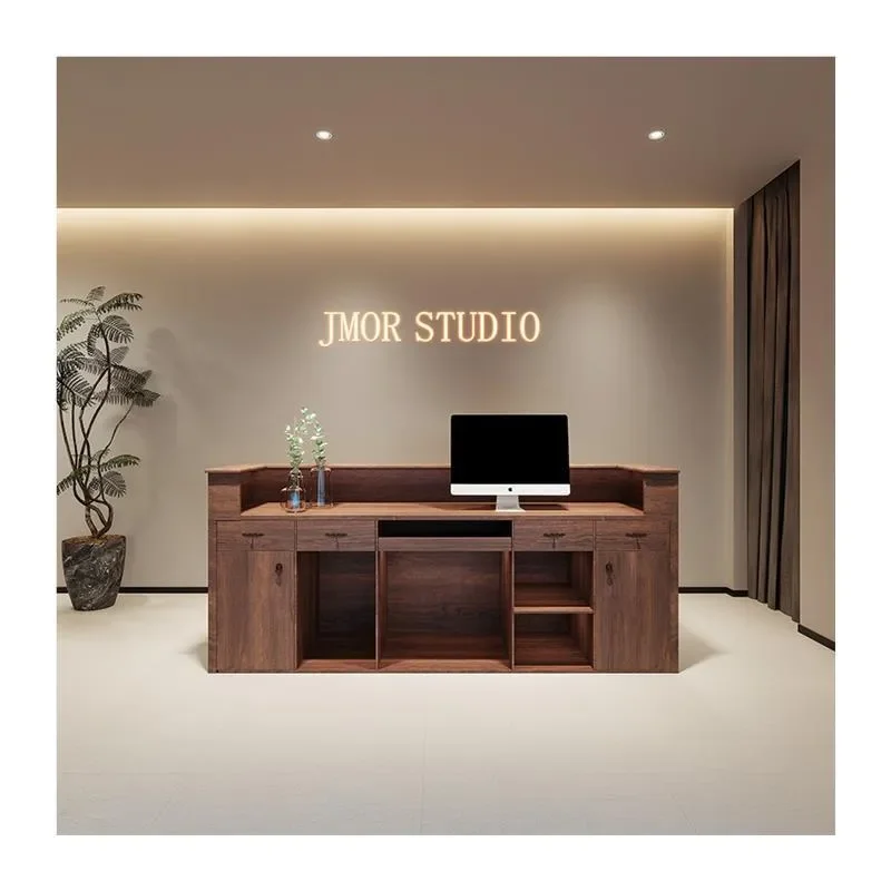 French Retro Rattan Reception Desk Cream Style Checkout Counter for Clothing Store Bar Front Office Furniture