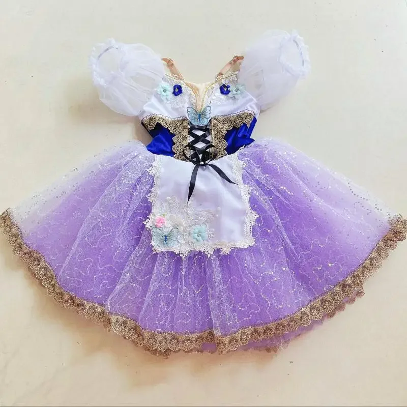 Saia de balé roxa meninas longa saia de lantejoulas giselle desempenho traje adultos crianças romântico tutu vestidos de festa mulher