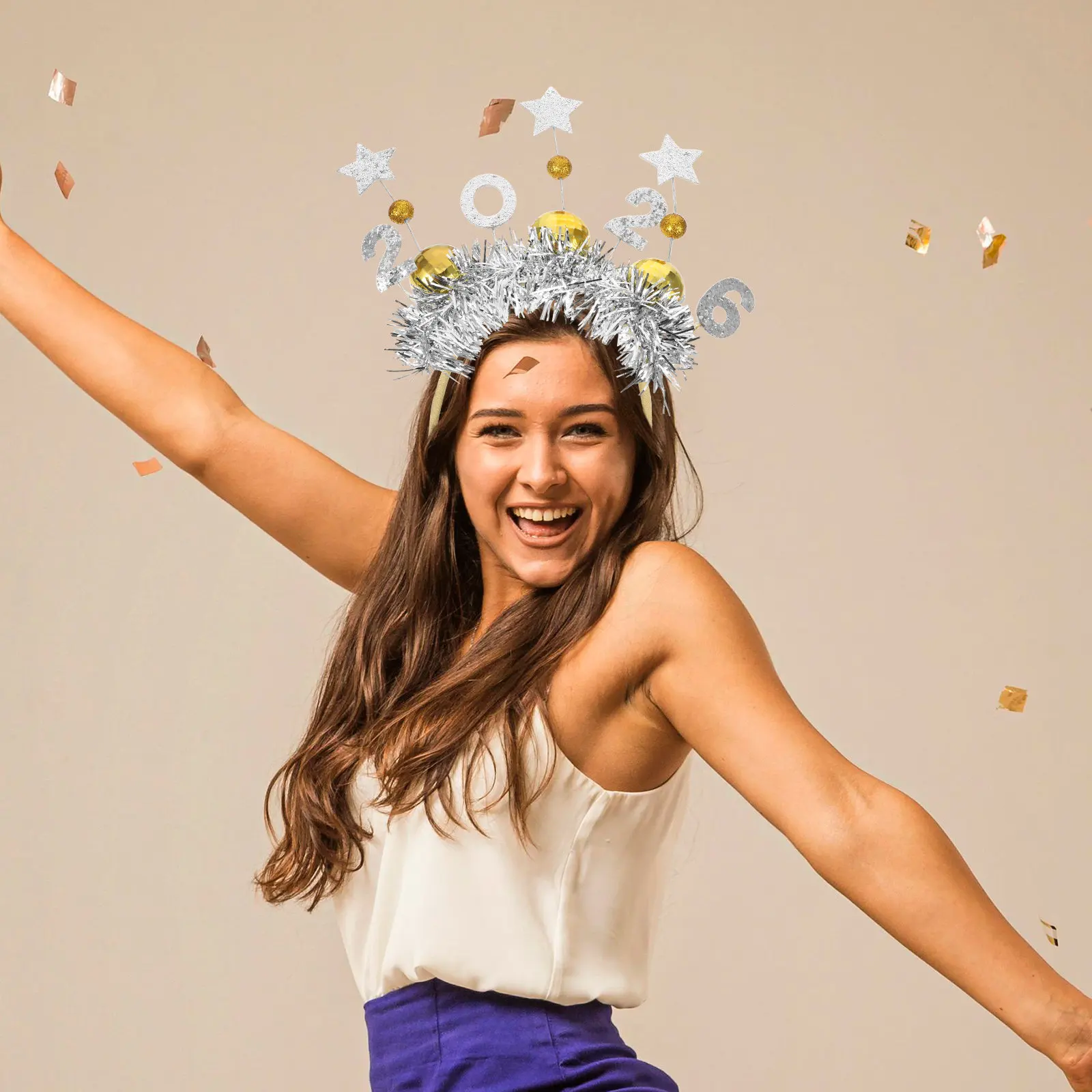 

2026 New Year Party Headband Glitter Star Disco Ball Hair Hoop Festive Photo Booth Prop Holiday Headband for Women Graduation
