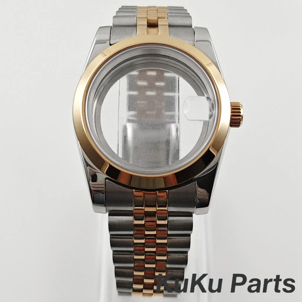 36mm/40mm cristal de safira prata rosa caixa de relógio para nh34 nh35 nh36 nh38 nh70 eta2824 movimento 28.5mm dial jubileu pulseira