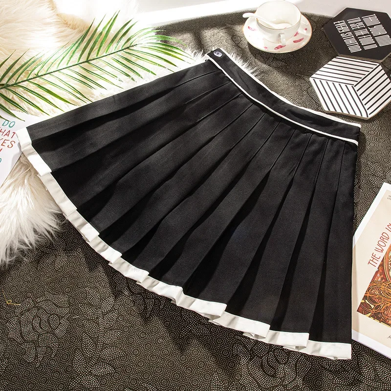 Women\'s Pleated Skirt Skater School Uniform Mini Skirts Hit Color High-waisted Red Short Sports Casual Korean Style Kawaii