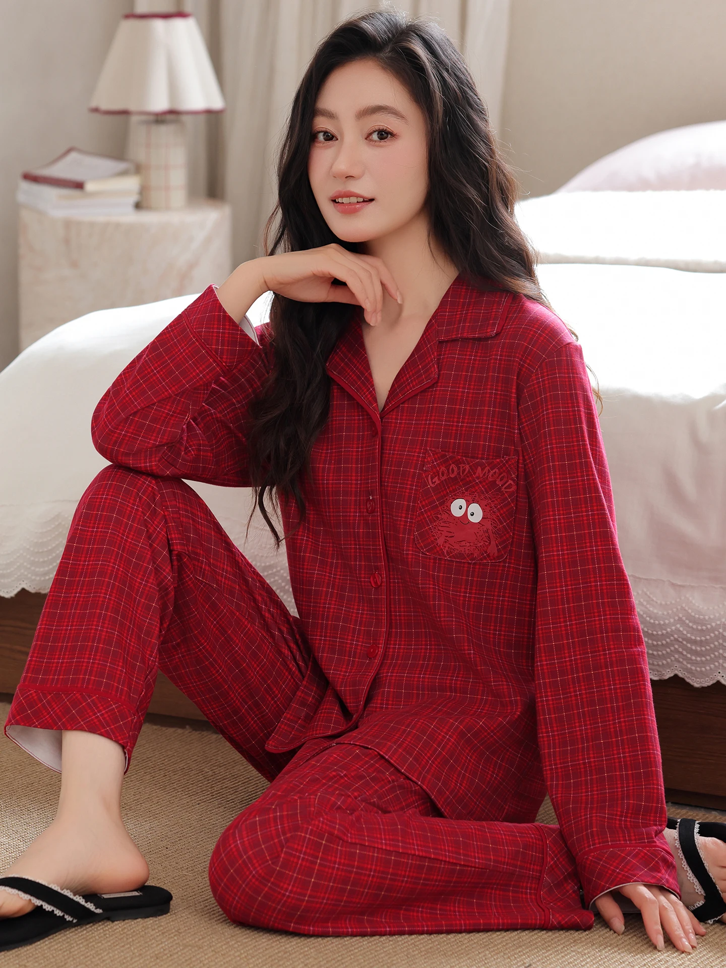 conjunto-de-pijamas-romanticos-de-algodon-a-cuadros-estilo-cardigan-de-manga-larga-ropa-de-casa-para-mujer-comoda-y-transpirable-para-primavera-y-otono